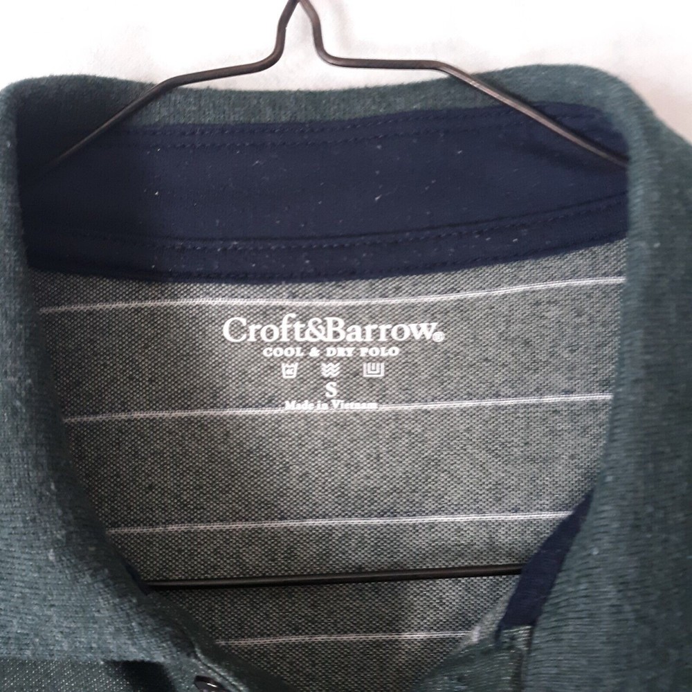 Croft & Barrow Men's Dark Green Striped Polo Shirt Size S Short Sleeve Collared